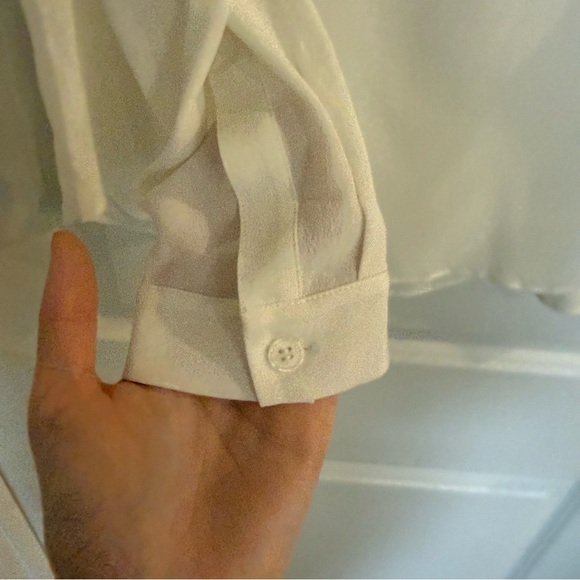 Lafayette 148 New York White Crepe Silk Blouse with Pockets - Picture 5 of 12